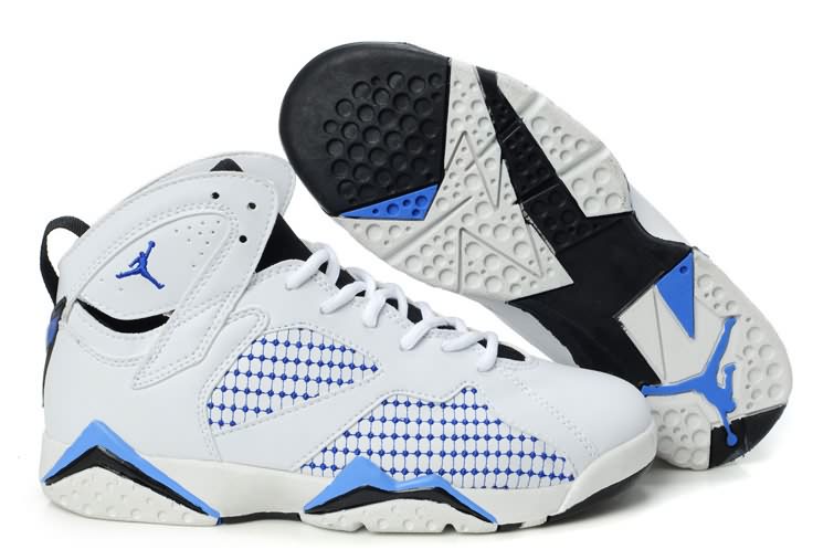 Fast Shipping Womens Air Jordan 7 (VII) Embroidery White Black Blue Authentic